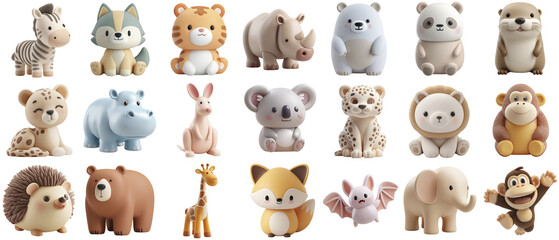 Cute Pastel 3d Rendered Mammal Animal Figurines Collection
