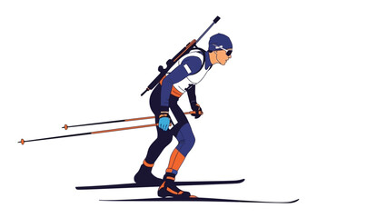 Fototapeta premium Biathlete skiing with rifle on back.