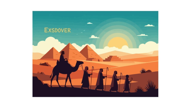 Ancient Egyptian Pyramids and Desert Caravan Journey at Sunset