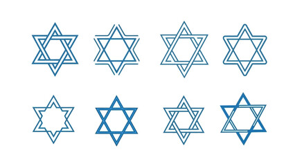 Collection of Stylized Star of David Symbols in Blue Outline Variations