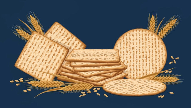 Traditional Matzah and Wheat Stalks Composition for Passover Celebration