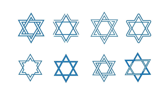 Collection of Stylized Star of David Symbols in Blue Outline Variations