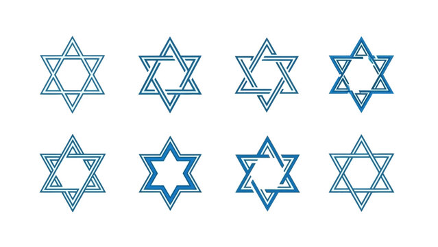 Collection of Diverse Star of David Jewish Symbols in Blue Art