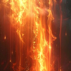 Abstract fiery glow with shimmering vertical lines cascading down a smoky, dark background