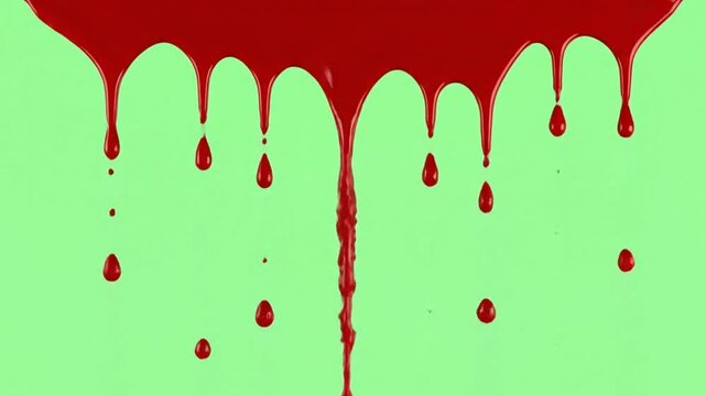 High-contrast red blood dripping VFX transition on green screen