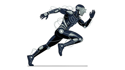 Futuristic Runner in Black Cybernetic Suit.