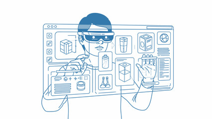 Man Wearing Virtual Reality Headset Interacting 2. © affandy