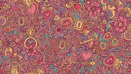 Naklejka premium Vibrant pink background with colorful hearts, flowers, and jewelry patterns