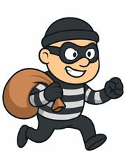 Naklejka premium Cartoon Robber Holding Gun and Money Bag