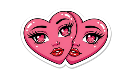 Cartoon heart shaped faces with makeup on white background