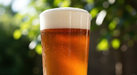 Amber beer in glass outdoor setting