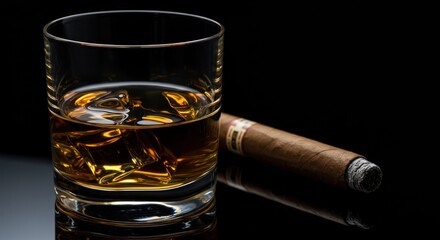 Amber liquid in glass with cigar