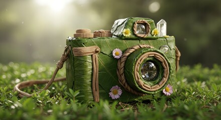 Antique camera on grass