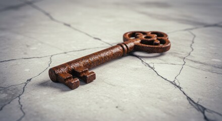 Antique key on textured surface