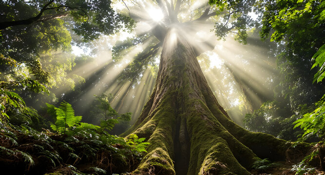 Majestic Rainforest Tree Symbolizing Forest Preservation - Powered by Adobe