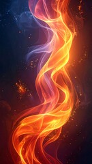Abstract fiery swirl against a dark backdrop, showcasing vibrant orange and smoky blue hues, creating an ethereal ambiance