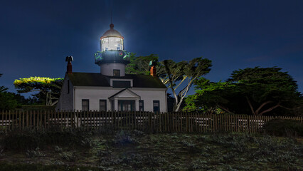 Point Pinos lighthouse at night