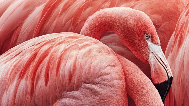 Close-up of Vibrant Pink Flamingo Feathers Showcasing Avian Texture and Detail
