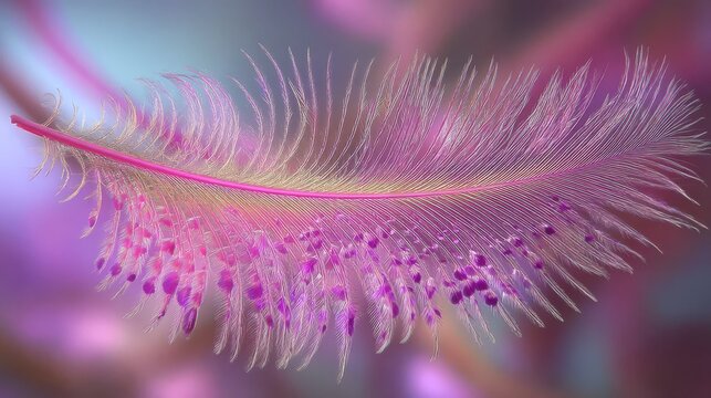Close up of a delicate pink flamingo feather barbules showcasing intricate textures and ethereal beauty