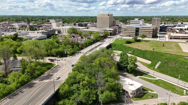 Aerial of Appleton Wisconsin on sunny Summer Day.  Shot on DJI Mini 4 Pro.