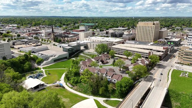 Aerial of Appleton Wisconsin on sunny Summer Day.  Shot on DJI Mini 4 Pro.