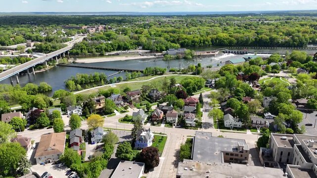 Aerial of Appleton Wisconsin on sunny Summer Day.  Shot on DJI Mini 4 Pro.