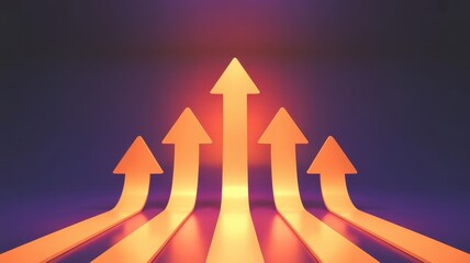 Golden arrows pointing upwards on a dark purple background symbolizing growth