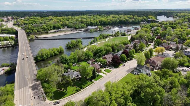 Aerial of Appleton Wisconsin on sunny Summer Day.  Shot on DJI Mini 4 Pro.
