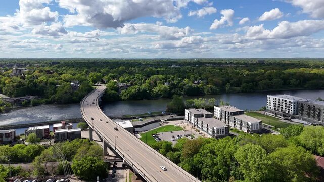 Aerial of Appleton Wisconsin on sunny Summer Day.  Shot on DJI Mini 4 Pro.