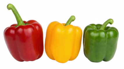 Trio of Fresh Bell Peppers: Red, Yellow, and Green Capsicum arrangement on a dark field
