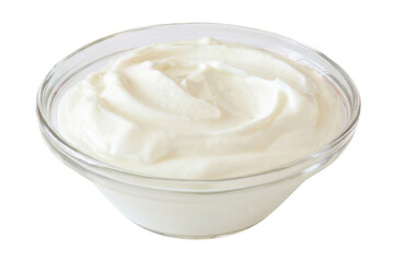 Close-up of thick creamy yogurt or sour cream in a glass bowl