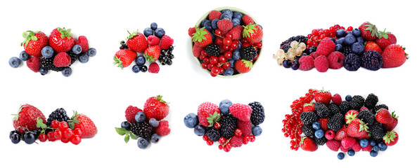 Mix of fresh berries isolated on white, collection