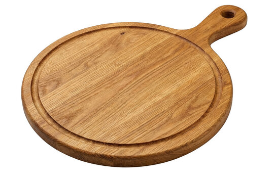Circular wooden serving platter or pizza board with handle