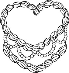 Vintage heart shape cake with pearls Outline, whimsical retro hand drawn doodle