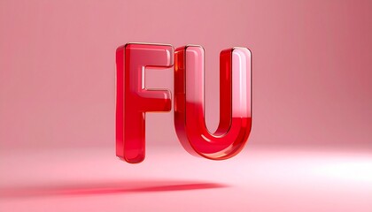 Bold and expressive glossy red and gold 3D letters 'FU' standing prominently on a clean white surface, casting a subtle shadow, conveying a strong and assertive message