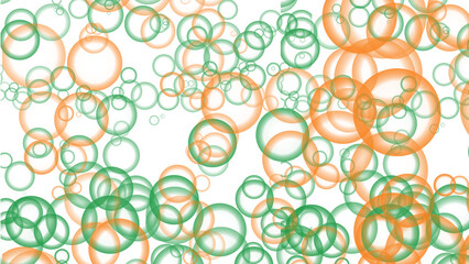 A vibrant digital illustration of green and orange circles on a black background