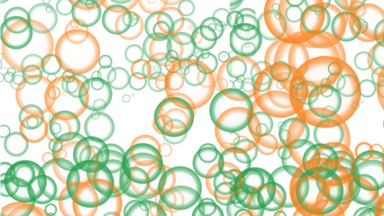 A vibrant digital illustration of green and orange circles on a black background