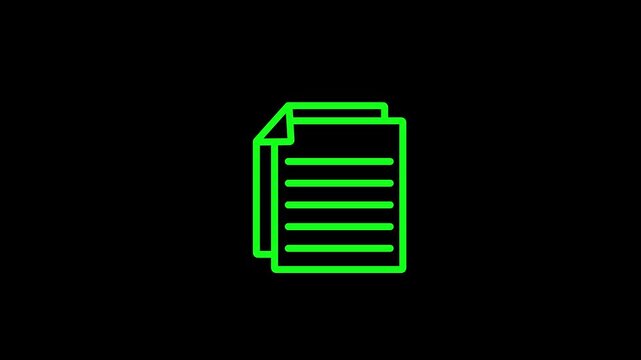 Neon Green Document Icon on Black Background paper page