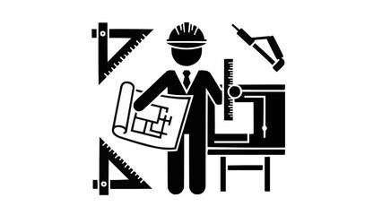 Obraz premium Architectural Engineer Holding Blueprint and Tools.