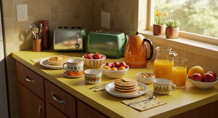 Breakfast on kitchen counter