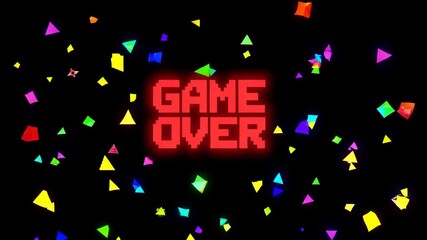 Pixelated game over screen with colorful geometric shapes   - Powered by Adobe