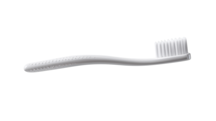 A minimalist white toothbrush floating gracefully against a soft gray background, symbolizing modern dental hygiene.