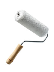 Obraz premium A paint roller on a white background, ideal for home improvement and DIY projects, emphasizing creativity in interior design.