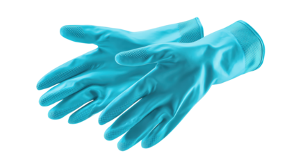 A pair of blue rubber gloves, perfect for cleaning and industrial tasks, showcasing durability and comfort in various environments.