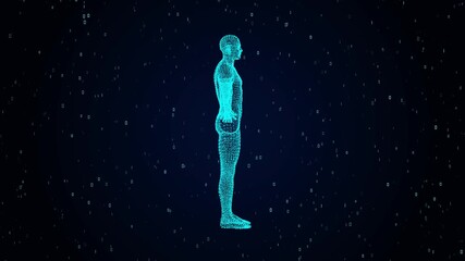Digital Human Body Revolving with Binary Code Video Animated Background - Powered by Adobe