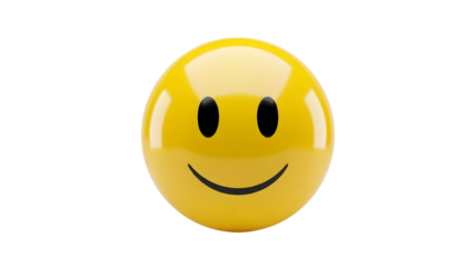 Glossy 3D Yellow Smiley Face Emoji Representing Happiness and Positive Emotion Transparent background