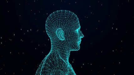 Digital Human Head AI Technology Data Stream Video Animated Background - Powered by Adobe