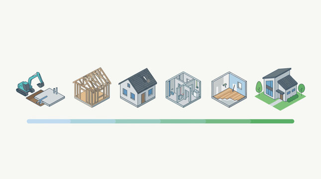 Modern home construction process stages illustrated