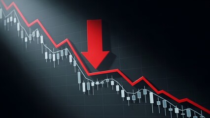 Financial market crash with downward trend line and red arrow illustration
