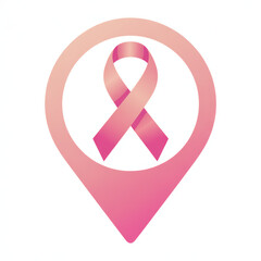 Pink breast cancer awareness ribbon inside a location pin icon
